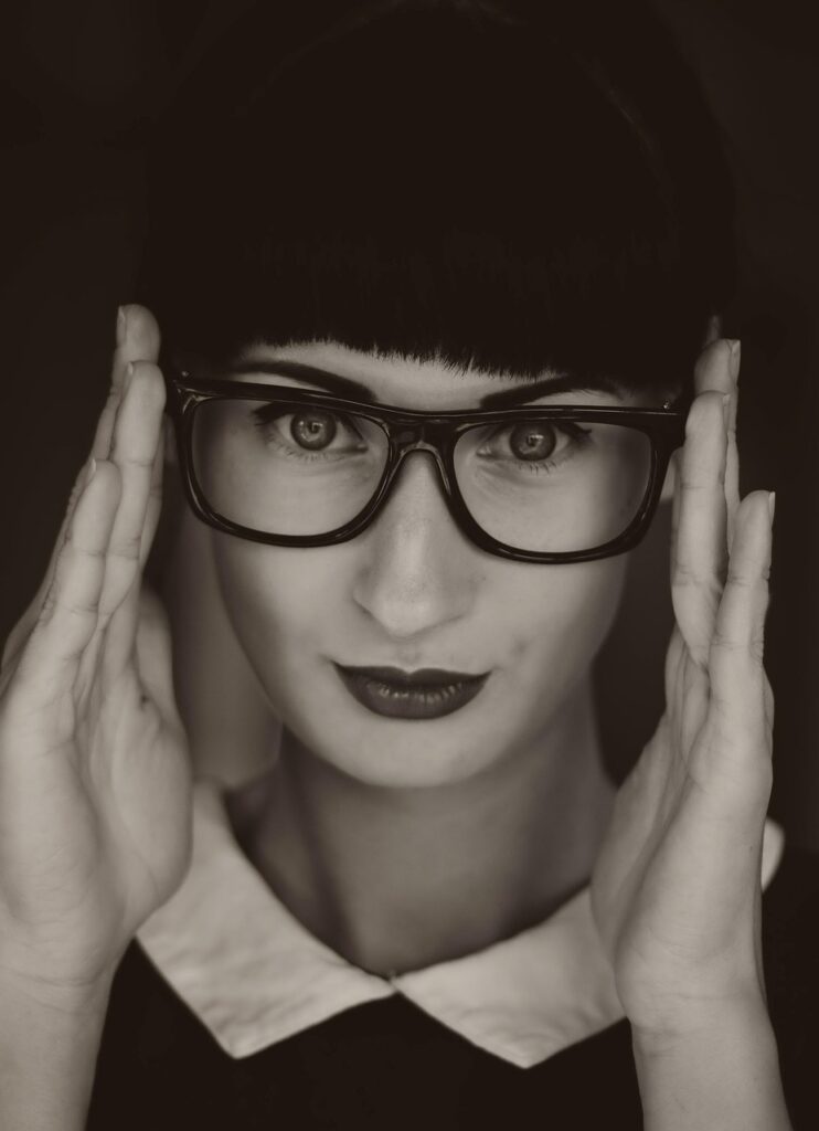 woman, portrait, glasses, vintage, bangs, hairstyle, young woman, retro, head, face, black and white, monochrome, woman, woman, woman, woman, woman, vintage, bangs, retro, retro, face, face